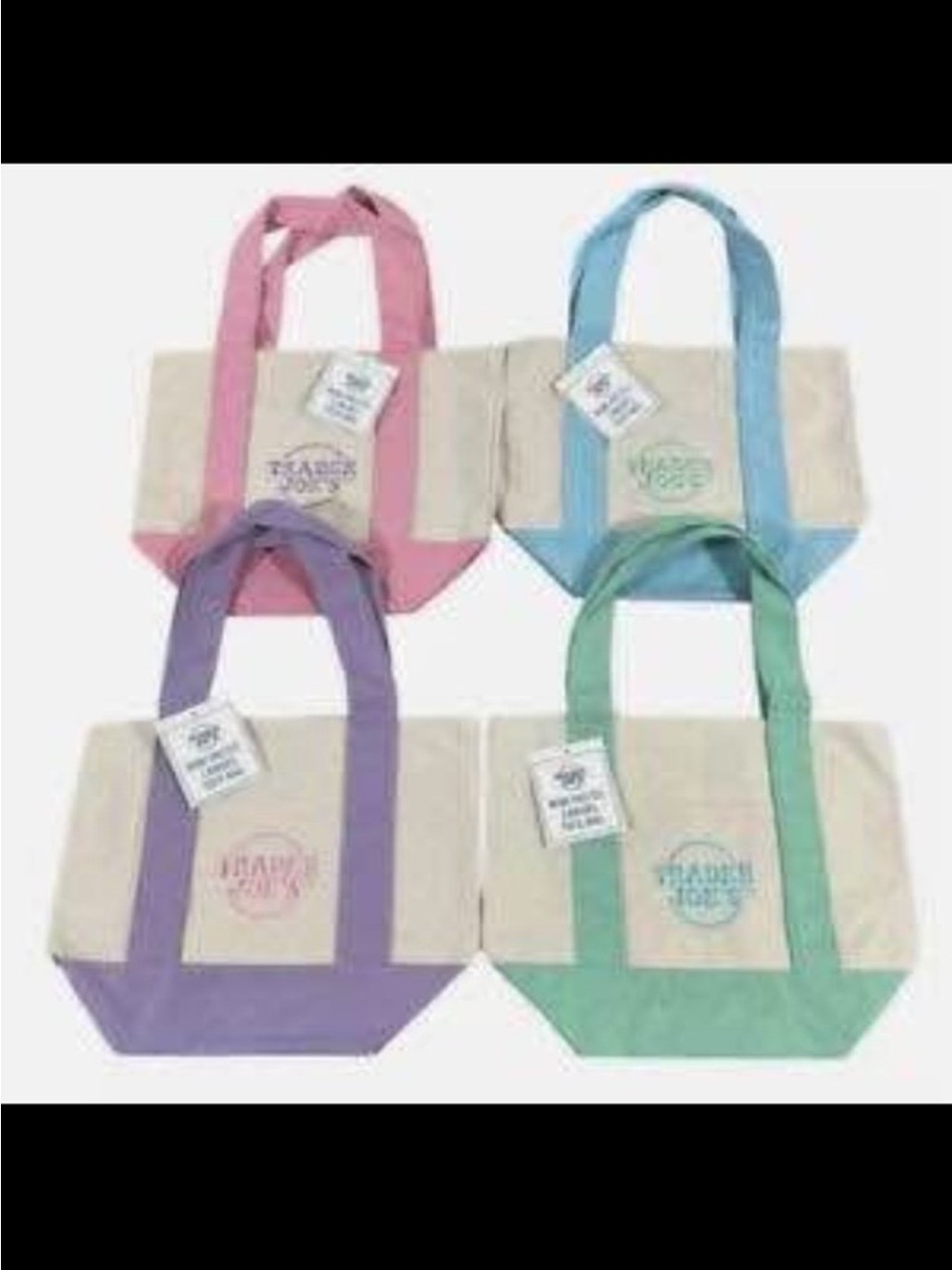Trader Joe’s Mini Tote Bag Pink Blue Green Purple Pastel Set of 4 New